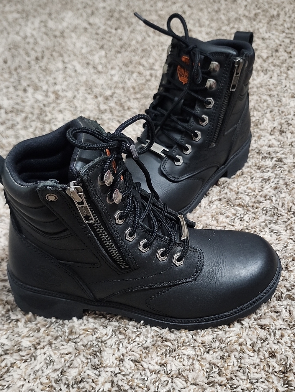 Milwaukee Leather Black Lace-Up Motorcycle Boots Side Zip 7.5 Edgy Street Grunge